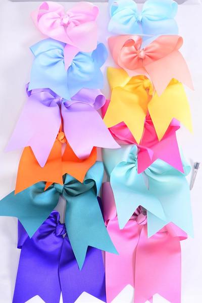 Hair Bow Extra Jumbo Long Tail Cheer Type Bow Rainbow 12 Color Mix ...