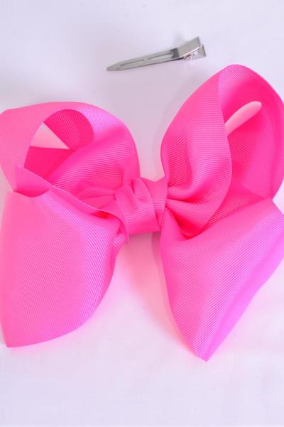 Hair Bow Extra Jumbo Cheer Type Bow Hot Pink Grosgrain Bow-tie / 12 pcs Bow = Dozen  Size-8"x 7" Wide , Alligator Clip , Clip Strip & UPC Code