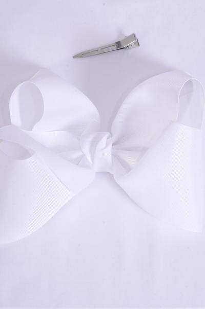 Hair Bow Jumbo White Grosgrain Bow-tie/DZ **White** Size-6"x 5" Wide,Alligator Clip,Clip Strip & UPC Code