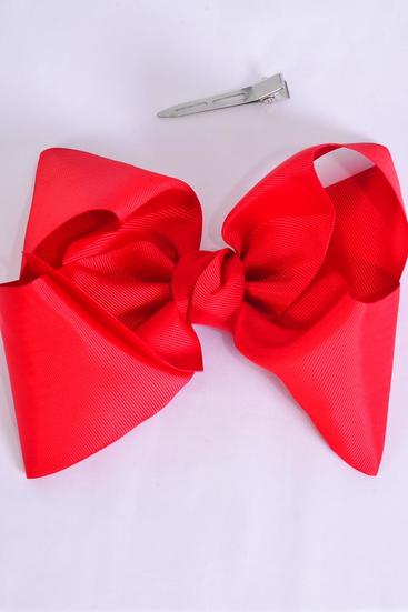 Hair Bow Jumbo Red Grosgrain Bow-tie / 12 pcs Bow = Dozen Red , Alligator Clip , Size - 6" x 5", Clip Strip & UPC Code
