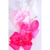 Hair Bow Extra Jumbo Cheer Type Bow Pink Mix Grosgrain Bow-tie/DZ **Pink Mix** Size-8"x 7" Wide,Alligator Clip,3 White,3 Pearl Pink,3 Hot Pink,3 Fuchsia Asst,Clip Strip & UPC Code