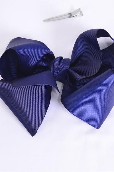 Hair Bow Extra Jumbo Cheer Type Bow Navy Grosgrain Bow-tie / 12 pcs Bow = Dozen Size-8"x 7" Wide , Alligator Clip , Clip Strip & UPC Code