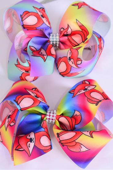Hair Bow Jumbo Red Fox Gradient Tiedye Grosgrain Bow-tie / 12 pcs Bow = Dozen Alligator Clip , Size - 6" x 5" Wide , 4 Of each Pattern Asst , Clip Strip & UPC Code
