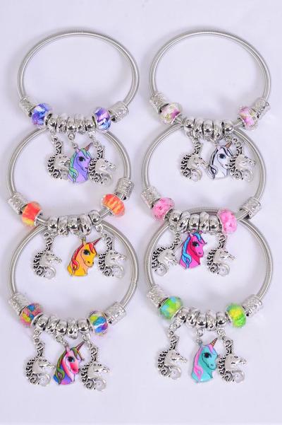 Charm Bracelet Enamel Unicorn Charms / 12 pcs = Dozen match 00071 25753 Multi , 2 Of Each Pattern Asst , Hang Tag & Opp Bag & UPC Code