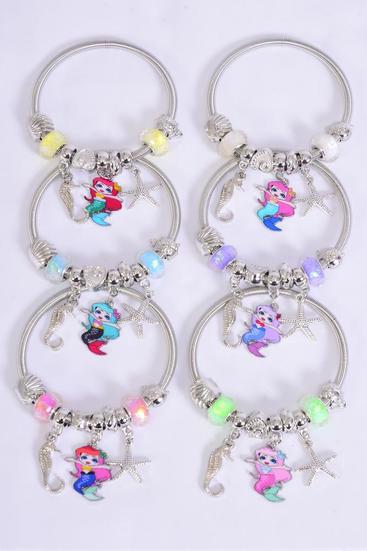 Bracelet Charm Bracelet Seahorse Staefish Enamel Mermaid Charms / 12 pcs = Dozen match 00092  Stretch , 2 Of Each Pattern Asst , Hang Tag & Opp Bag & UPC Code