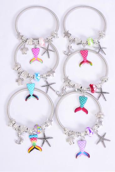 Bracelet Charm Bracelet Mermaid Tail Enamel Sea Creatures Charms / 12 pcs = Dozen Match 25752 00073 Stretch , 2 Of Each Pattern Asst , Hang Tag & Opp Bag & UPC Code