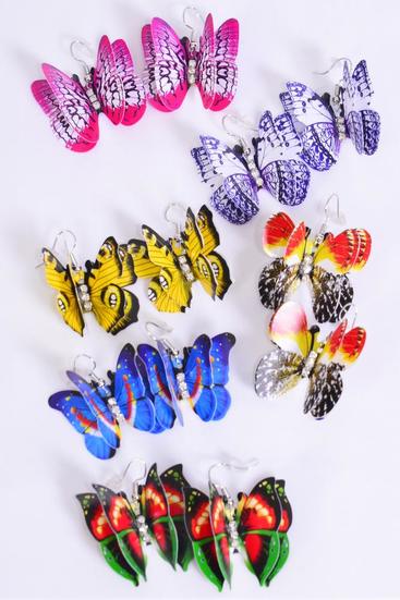 Earrings Butterfly 3-D Multi / 12 pair = Dozen Fish Hook , Size - 1.25" x 0.75" Wide , 2 Of each Pattern Asst , Earring Card & OPP Bag & UPC Code