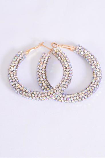 Earrings Hoop Iridescent AB Clear Post / 12 pair = Dozen Post , Iridescent AB Clear , Size - 1.75" Wide , Earring Card & OPP Bag & UPC Code