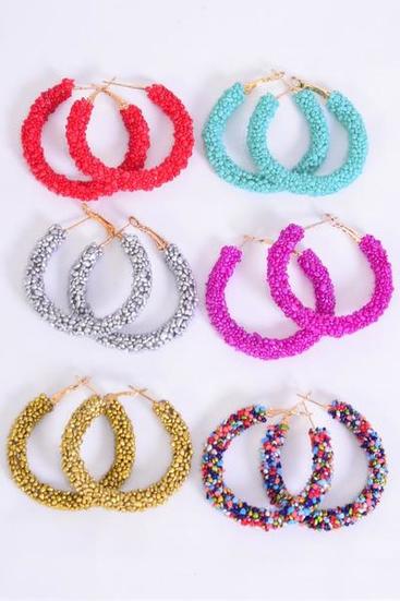 Earrings Loop Color Bead Mix Multi/DZ **Post** Multi, Size-2" Wide,2 Gold,2 Silver,2 Multi,2 Blue,2 Purple,1 Green,1 Orange Color Asst,Earring Card & OPP Bag & UPC Code