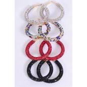 Earrings Loop Iridescent Stone Multi Asst Pattern/DZ **Multi** Post,Size-1.75" Wide,3 Clear,3 Black,3 Red,3 Multi Asst,Earring Card & OPP Bag & UPC Code