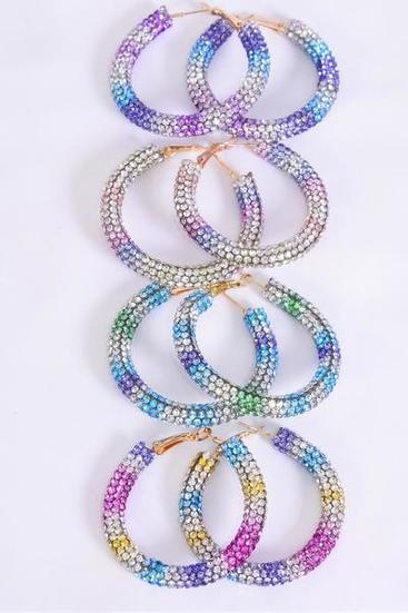 Earrings Loop Stone Gradient Tiedye Pastel/DZ **Multi** Post,Size-1.75" Wide,3 Of Each Color Asst,Earring Card & OPP Bag & UPC Code