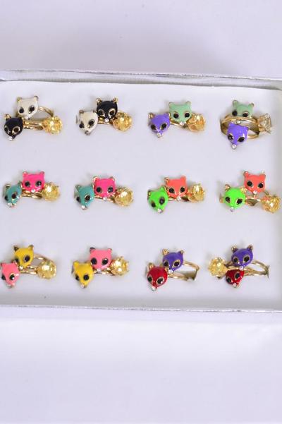 Rings 36 pcs 2 pcs Enamel Fox & Diamond Ring Mix / 36 pcs rings = DY Adjustable , Pr Color Mix ,1 Dz Velvet Display Window Box & OPP bag & UPC Code 