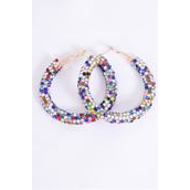 Earrings Loop Iridescent Multi Color Stone  Mix/DZ **Post** Multi, Size-1.75" Wide,Earring Card & OPP Bag & UPC Code