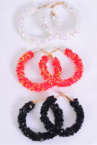 Earrings Loop Iridescent Red White Black Color Mix/DZ Post,Size-2" Wide,4 Of Each Color Asst,Earring Card & OPP Bag & UPC Code