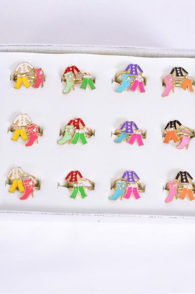 Rings 36 pcs Enamel Clothes & Booth & Purse Mix / 36 pcs Rings = DY Adjustable , Pr Color Mix , 1 Dz Velvet Display Window Box & OPP bag & UPC Code