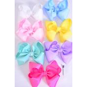 Hair Bow Jumbo Pastel Alligator Clip Grosgrain Bow-tie/DZ **Pastel** Size-6&quot;x 5&quot;,Alligator Clip,2 White,2 Baby Pink,2 Lavender,2 Blue,2 Yellow,1 Hot Pink,1 Mint Green,7 Color Asst,Clear Strip &amp; UPC Code