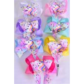 Hair Bow Jumbo Double Layered Unicorn Charm Grosgrain Bow-tie Pastel/DZ Pastel,Size-6&quot;x 6&quot;,Alligator Clip,2 White,2 Baby Pink,2 Lavender,1 Blue,1 Yellow,2 Hot Pink,2 Mint Green,7 Color Asst,Clip Strip &amp; UPC Code