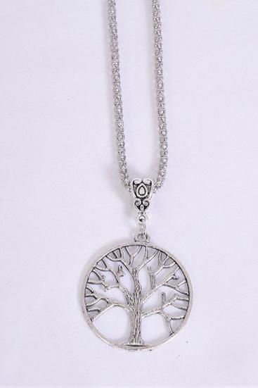 Necklace Silver Chain Tree of Life Double Sided/DZ match 01217 Pendant-1.25" Wide,Chain-18" Extension Chain,Hang Tag & OPP Bag & UPC Code
