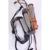 Bracelet Real Leather Band Feather Symbol Adjustable/DZ **Unisex** Adjustable,4 of each Pattern Asst,Hang tag &amp; OPP Bag &amp; UPC Code