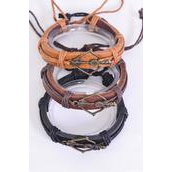 Bracelet Real Leather Band Bowl & Arrow Adjustable/DZ **Unisex** Adjustable,4 of each Pattern Mix,Individual Hang tag & OPP Bag & UPC Code