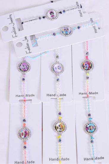 Bracelet Enamel LOL Doll Multi / 12 pcs = Dozen Pull String , Adjustable , 12 Pattern Asst , Individual Hang tag & OPP Bag & UPC Code