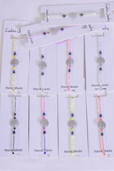 Bracelet Tree Of Life Filigree Silver  Stainless Steel Seashell Mix / 12 pcs = Dozen Pull-String , Adjustable , 2 White , 2 Pink , 2 Purple , 2 Blue , 2 Yellow , 1 Mint Green ,1 Orange Mix , Individual Hang tag & OPP Bag & UPC Code