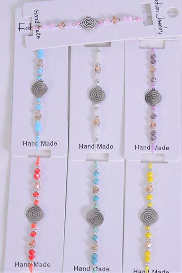 Bracelet Spiral Stainless Steel Glass Crystal Multi / 12 pcs = Dozen  Pull-String,Adjustable, 2 White,2 Pink,2 Purple,2 Blue,2 Yellow,1 Mint Green,1 Orange Mix,Individual Hang tag & OPP Bag & UPC Code