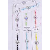 Bracelet Dream Catcher Glass Crystals/DZ **Multi** Pull-String,Adjustable,2 of each Design Asst,12 Color Mix,Individual Hang tag & OPP Bag & UPC Code