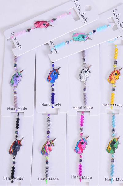 Bracelet Enamel Unicorn Rhinestone Bezel Multi / 12 pcs = Dozen match 00071 27678 Pull-String , Adjustable ,12 Color Mix ,Indivadual Hang tag & OPP Bag & UPC Code ,1 Dozen per Card