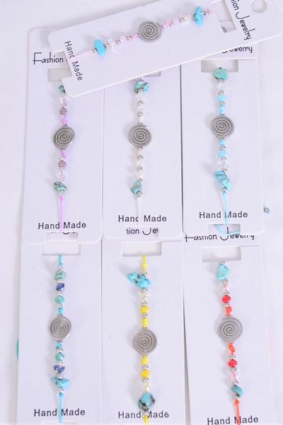Bracelet Celtic Spiral Symbol Stainless Steel Seashell Semiprecious Stone Mix / 12 pcs = Dozen Pull-String , Adjustable , 2 White , 2 Pink , 2 Purple , 2 Blue , 2 Yellow , 1 Mint Green , 1 Orange Mix , Individual Hang tag & OPP Bag & UPC Code