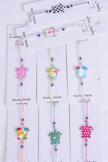 Bracelet Enamel Turtle Glass Crystals / 12 pcs = Dozen match 00082 Pull-String , Adjustable12 Pattern Mix , Individual Hang Tag & OPP Bag & UPC Code