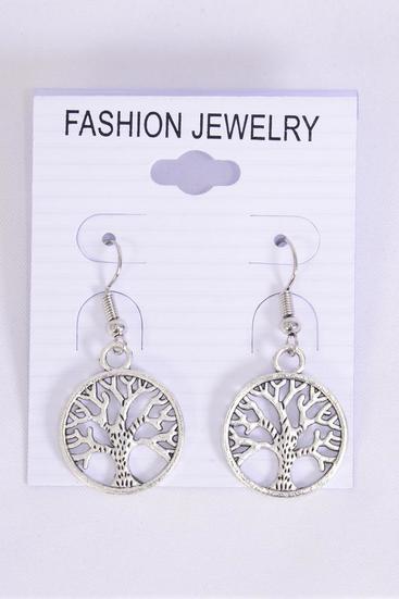Earrings Antique Silver Tree of life / 12 pair = Dozen match 70146 Fish Hook , Size - 1.5" x 0.75" Wide , Earring Card & OPP Bag & UPC Code 