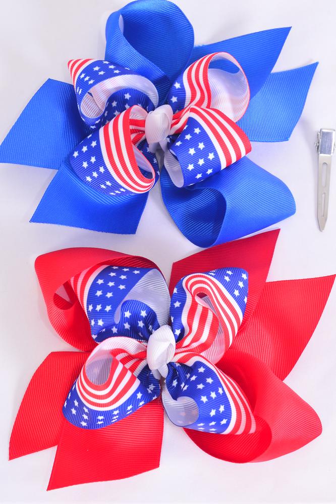 Hair Bow Jumbo Double Layered 4th of July PatrioticFlag Grograin