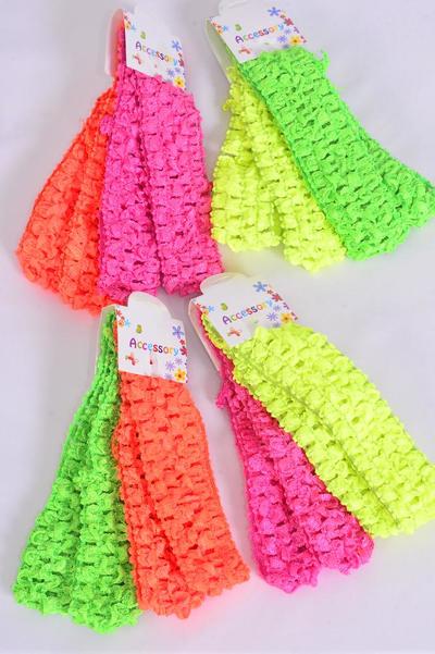 Ballerina Headband 48 pcs Stretch Neon / 48 pcs = Dozen  Stretch  , Size - 1.25" Wide , 3 of each Pattern Asst , 4 pcs per card , 12 card = Dozen