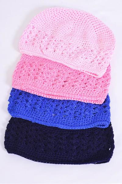 Kufi hat Hand Crocheted 100% Cotton Beanie Skull Cap Hat Stretch / 12 pcs = Dozen Stretch , One Size , Choose Colors , OPP Bag