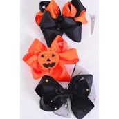 Hair Bow Jumbo Halloween Double Layered Grosgrain Bow-tie/DZ **Alligator Clip** Size-6&quot;x 6&quot; Wide,4 of each Pattern Asst,Clip Strip &amp; UPC Code