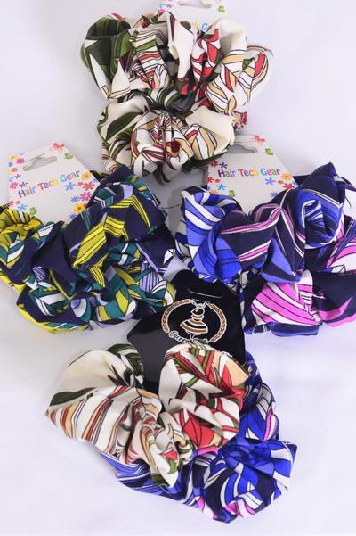 Scrunchies 24 pcs Scrunchies Leaf Pattern Mix Multi / 12 card = Dozen Stretch , 4 Of each Pattern Asst , Hang Tag & OPP 