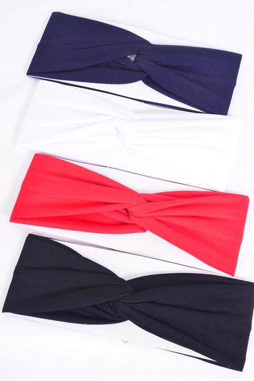 Headband Twisted Knot Cotton Stretch Red White Black Navy Mix /DZ Stretch,Weith-2.5" Wide,3 of each Pattern Asst,Hang Tag & OPP Bag & UPC Code