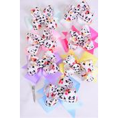 Hair Bow Jumbo Double Layered Center Panda Bear Charm Grosgrain Bow-tie Pastel/DZ **Pastel** Alligator Clip,Size-6"x 5" Wide,2 White,2 Pearl Pink,2 Lavender,2 Hot Pink,2 Mint Green,1 Blue,1 Yellow Mix,Clip Strip & UPC Code