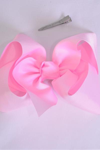 Hair Bow Jumbo Pearl Pink Grosgrain Bow-tie / 12 pcs Bow = Dozen Pearl Pink , Alligator Clip , Size - 6" x 5" Wide , Clip Strip & UPC Code
