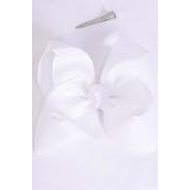 Hair Bow Extra Jumbo Cheer Type Bow White Grosgrain Bow-tie/DZ **White** Size-8&quot;x 7&quot; Wide,Alligator Clip,Clip Strip &amp; UPC Code