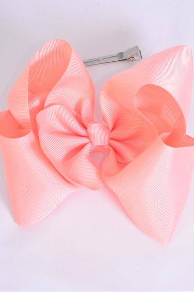 Hair Bow Jumbo Peach Grosgrain Bow-tie / 12 pcs Bow = Dozen Peach , Alligator Clip , Size - 6" x 5" Wide , Clip Strip & UPC Code