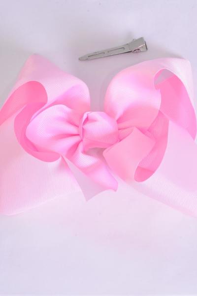 Hair Bow Extra Jumbo Cheer Type Bow Baby Pink Grosgrain Bow-tie / 12 pcs Bow = Dozen  Baby Pink , Size - 8" x 7" Wide , Alligator Clip , Clip Strip & UPC Code