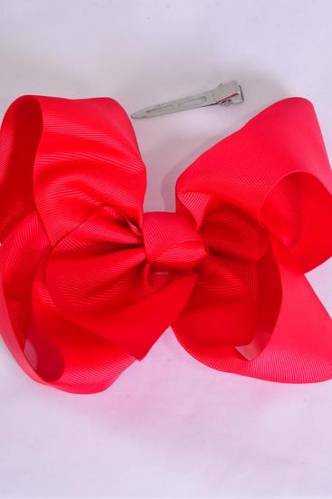 Hair Bow Jumbo Poppy Red 6"x 5" Grosgrain Bow-tie/DZ **Poppy Red** Alligator Clip,Size-6"x 5" Wide,Clip Strip & UPC Code