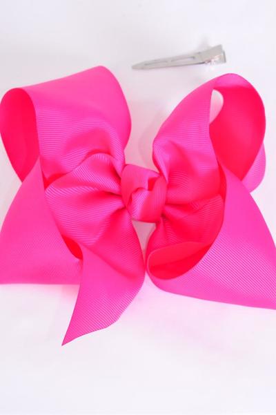 Hair Bow Extra Jumbo Cheer Type Bow Fuchsia Grosgrain Bow-tie /12 pcs Bow = Dozen Fuchsia , Alligator Clip , Size - 8 x 7" Wide , Clip Strip & UPC Code