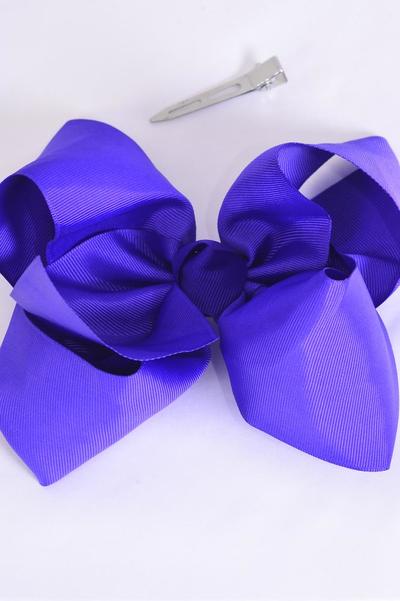 Hair Bow Jumbo Purple Grosgrain Bow-tie / 12 pcs Bow = Dozen  Purple , Alligator Clip , Size-6"x 5" Wide , Clip Strip & UPC Code