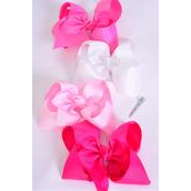 Hair Bow Large Pink Mix Grosgrain Bow-tie/DZ **Pink Mix** Alligator Clip,Size-4&quot;x 3&quot; Wide,3 Pearl Pink,3 Hot Pink,3 Fuchsia,3 White,4 of each Color Asst,Clip Strip &amp; UPC Code