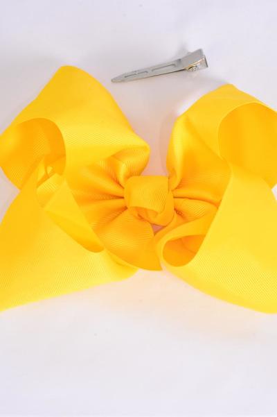 Hair Bow Jumbo Daffodil Yellow Grosgrain Bow-tie / 12 pcs Bow = Dozen Daffodil Yellow , Alligator Clip , Size-6"x 5" Wide , Clip Strip & UPC Code