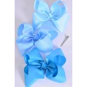Hair Bow Extra Jumbo Cheer Type Bow Blue Mix Grosgrain Bow-tie/DZ **Blue Mix** Size-8"x 7" Wide,Alligator Clip,4 Turquoise,4 Sky Blue,4 Baby Blue Mix,Clip Strip & UPC Code
