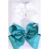 Hair Bow Extra Jumbo Cheer Type Bow Jade Green &amp; White Mix Grosgrain Bow-tie/DZ **Jade Green &amp; White ** Size-8&quot;x 7&quot; Wide,Alligator Clip,6 Jade Green,6 White Color Asst,Clip Strip &amp; UPC Code
